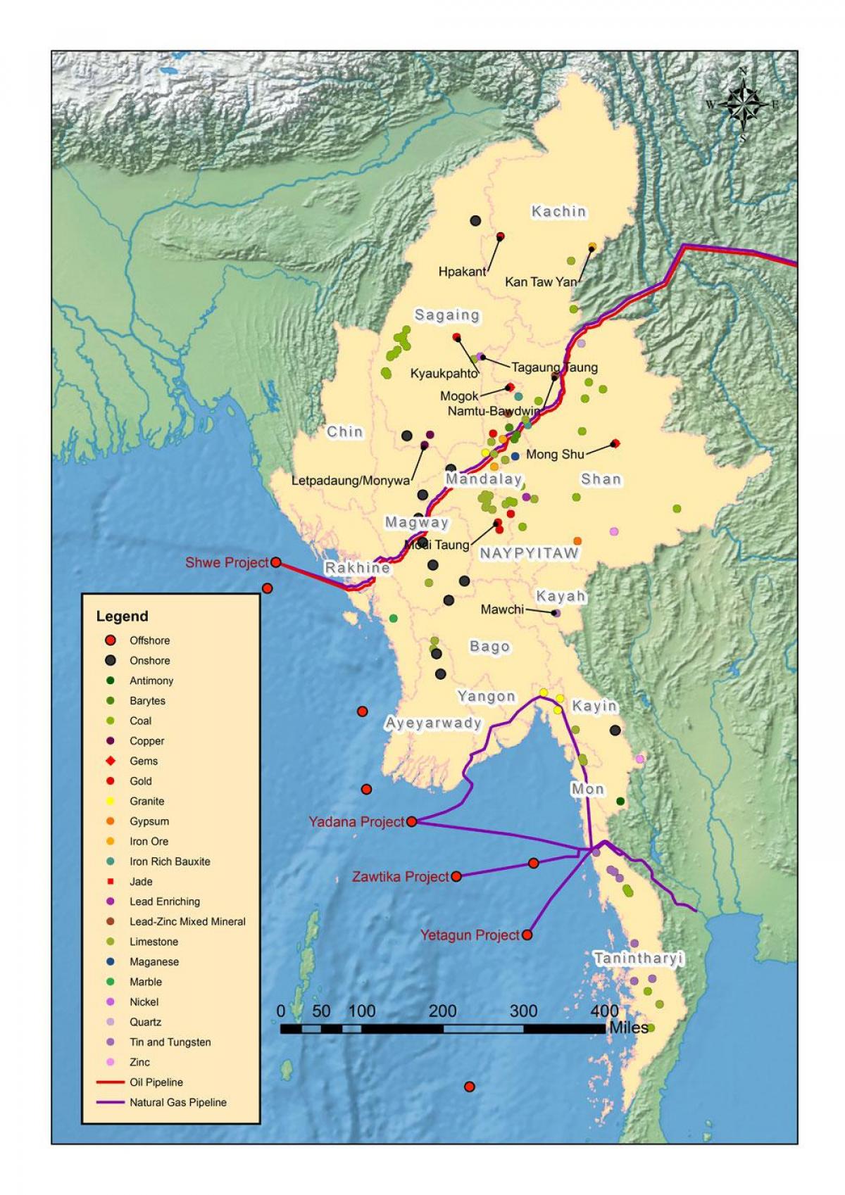 地図ミャンマーの天然資源