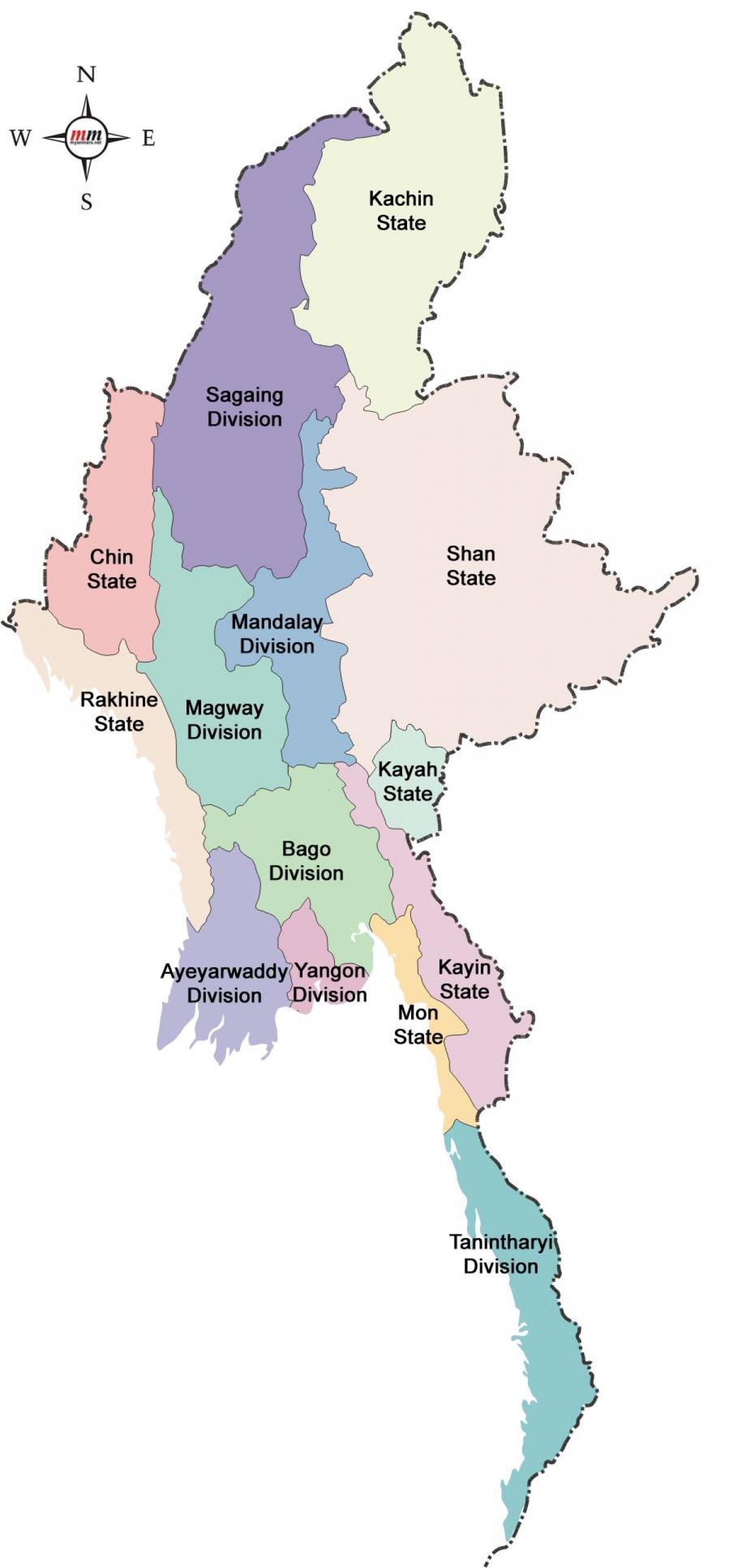 ミャンマー地図と状態